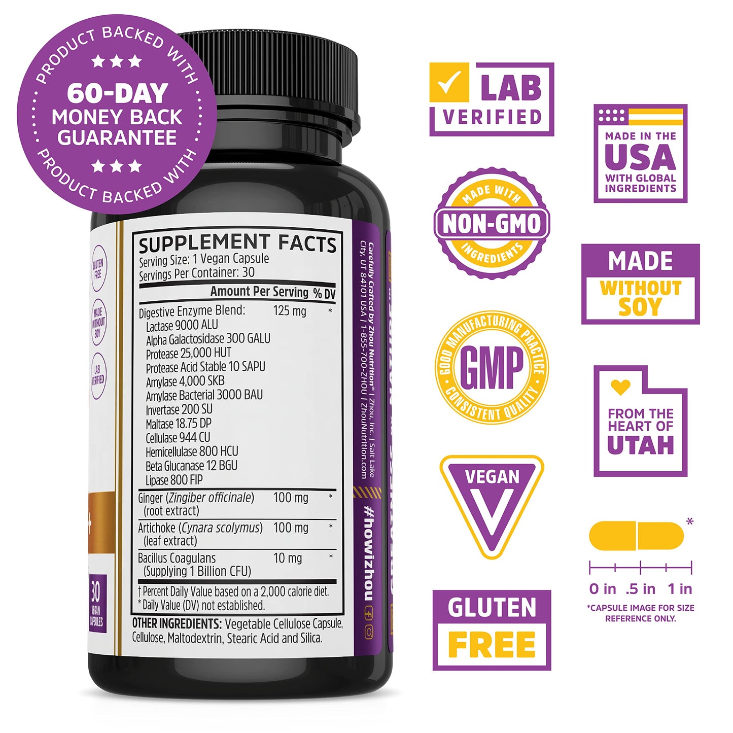 Pre-Order | Arrives in 5–10 Days – Zhou Nutrition Bloat Blast+ - Digestive Support Supplement for Women & Men, Digestive Enzymes with Probiotics for Gut Health - 30 Veggie Capsules