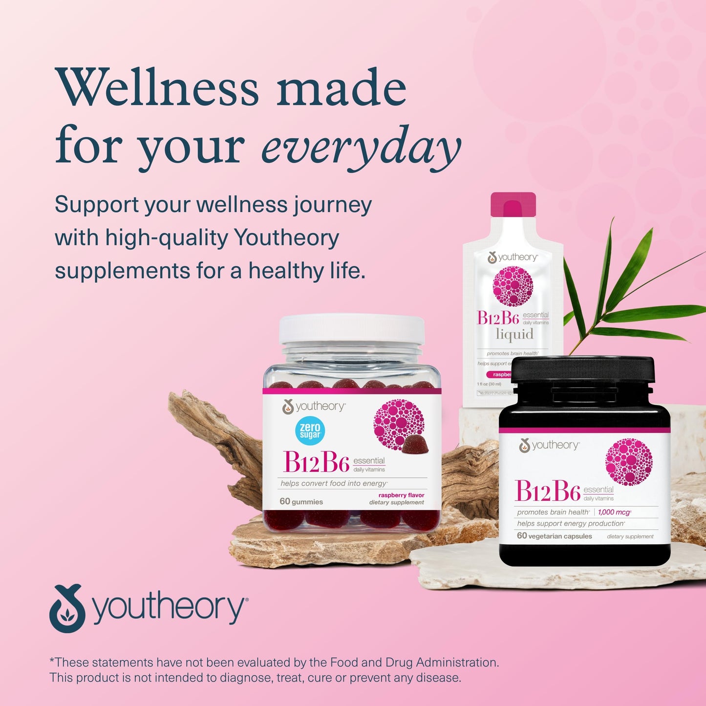 Pre-Order | Arrives in 5–10 Days – Youtheory B12B6 - Vegan Vitamin B6 & Vitamin B12 - Offers Brain Health, Energy & Immunity Support* - Dairy, Soy & Gluten Free - 60 Vegetarian Capsules