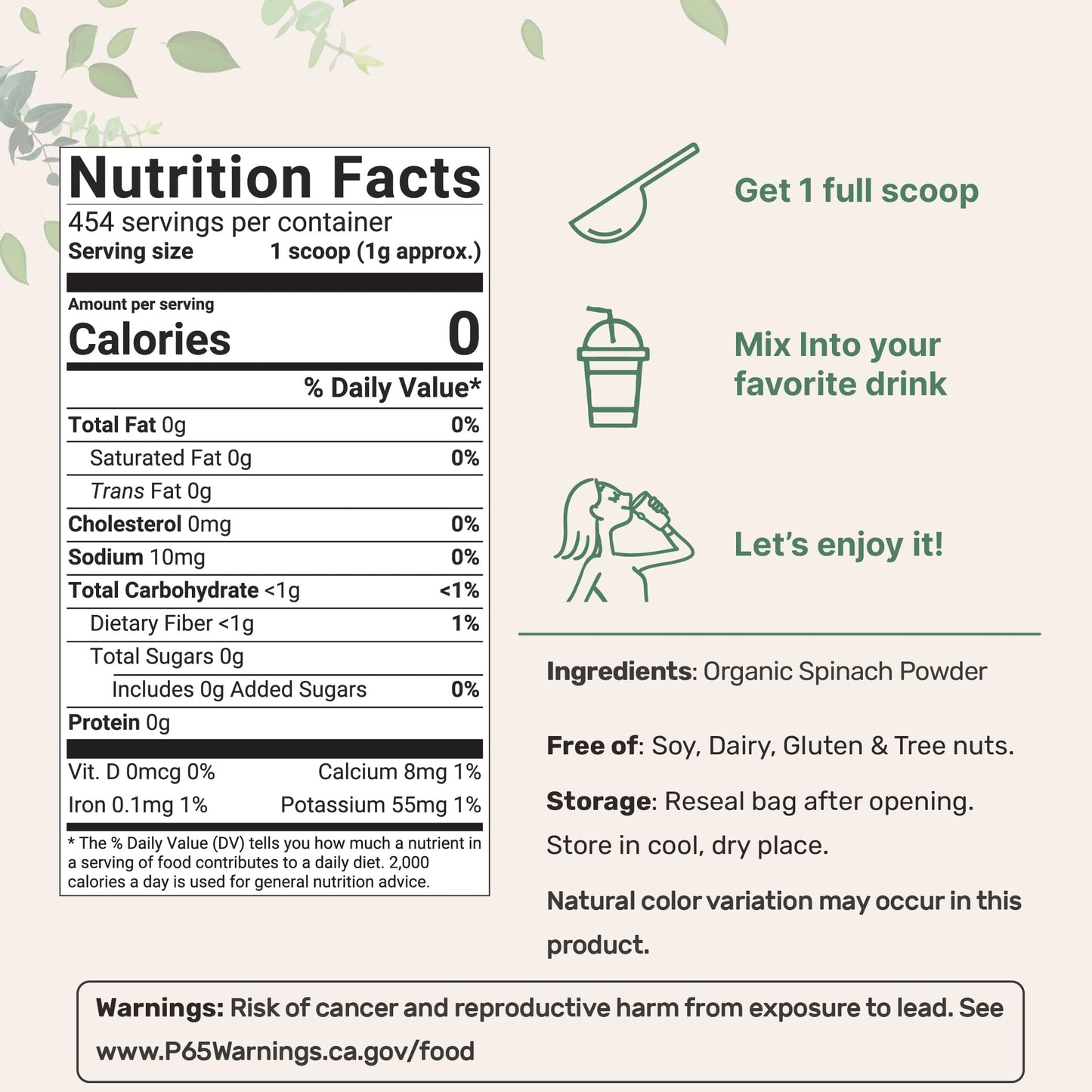 Pre-Order | Arrives in 5–10 Days – Micro Ingredients Sustainably US Grown, Organic Spinach Powder, 1 Pound, Freeze Dried from Whole Leaf, Rich in Beneficial Thylakoids and Chlorophyll, Contains Multivitamins, Non-GMO, Vegan Friendly