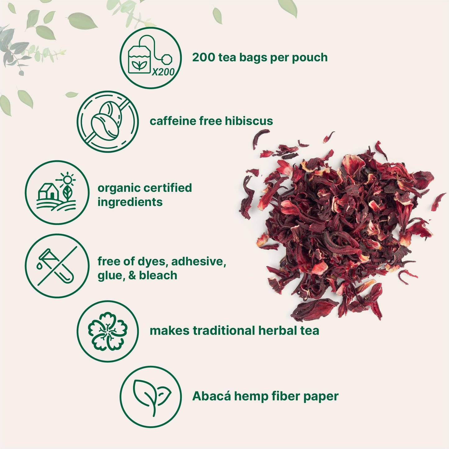 Pre-Order | Arrives in 5–10 Days – Organic Hibiscus Tea Bags, 200 Count | Premium Source from Hibiscus Flowers | Caffeine Free Herbal Tea | Eco-Friendly Hemp Paper Tea Bags | Non-GMO, No Sugar
