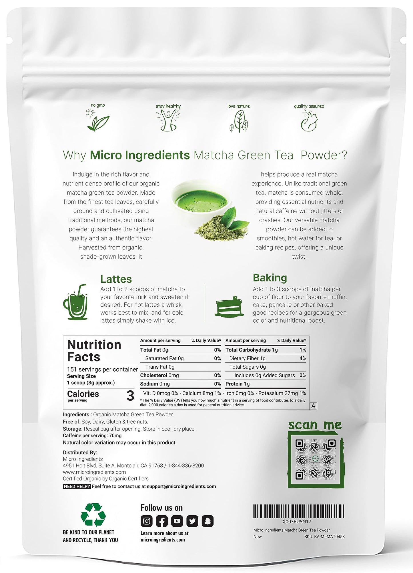 Pre-Order | Arrives in 5–10 Days – Micro Ingredients Organic Matcha Green Tea Powder, 1lb | Premium First Harvest Japanese for Daily Beverage | 100% Pure Culinary Grade | No Sugar, Eco-Friendly Recyclable Bags