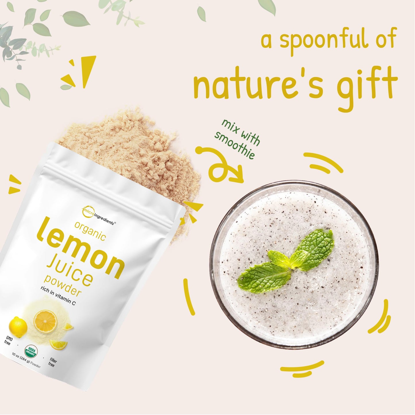 Pre-Order | Arrives in 5–10 Days – Organic Lemon Juice powder, 10 Ounce | 100% Natural Fruit Powder | Cold Pressed Lemons Source | No Sugar & Additives | Great Flavor for Drinks, Smoothie, & Beverages | Non-GMO & Vegan Friendly