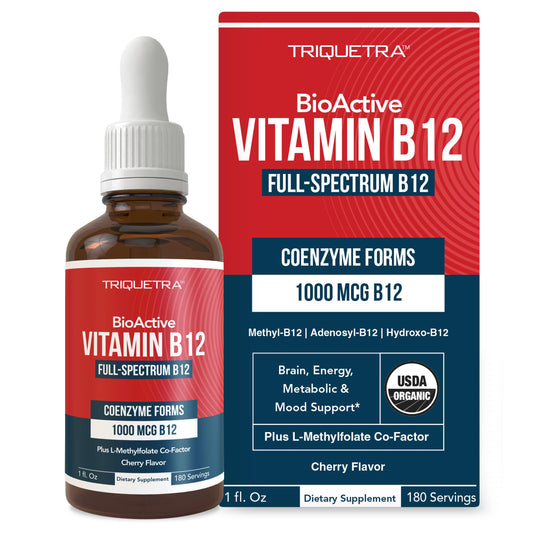 Pre-Order | Arrives in 5–10 Days – 
BioActive Vitamin B12 1000 mcg | Contains 3 BioActive Forms B12 Plus Methylfolate Cofactor - Methyl B12, Adenosyl B12 & Hydroxy B12 | Sublingual Form, Cherry Flavor, Organic, Vegan (180 Servings)