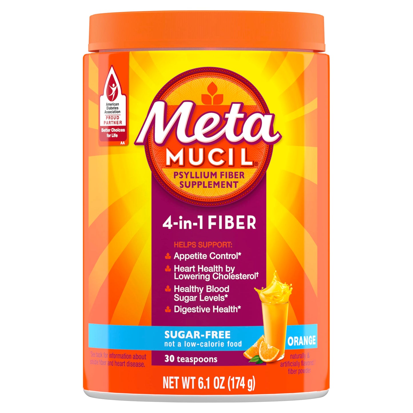 Pre-Order | Arrives in 5–10 Days – Metamucil 4 in 1 Daily Fiber Supplement Powder, Fiber Powder for Digestive Health and Regularity*, Sugar-Free, Orange, Naturally Sourced Psyllium Fiber, 30 teaspoons