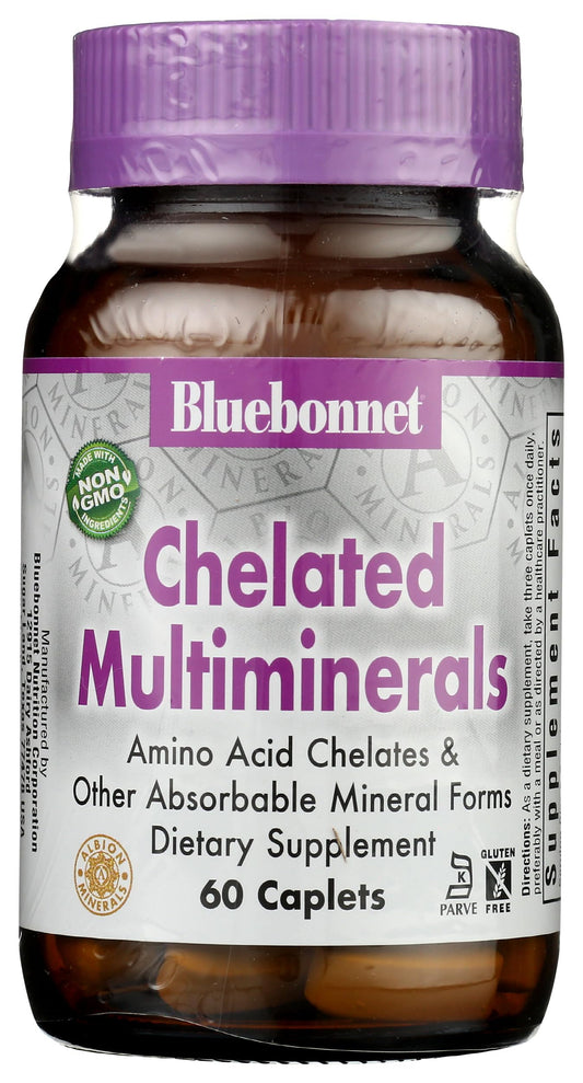 Pre-Order | Arrives in 5–10 Days – Bluebonnet Nutrition High Potency Chelated Multiminerals, Albion Chelated Minerals, Soy-Free, Gluten-Free, Non-GMO, Kosher Certified, Dairy-Free, 60 Caplets, 20 Servings