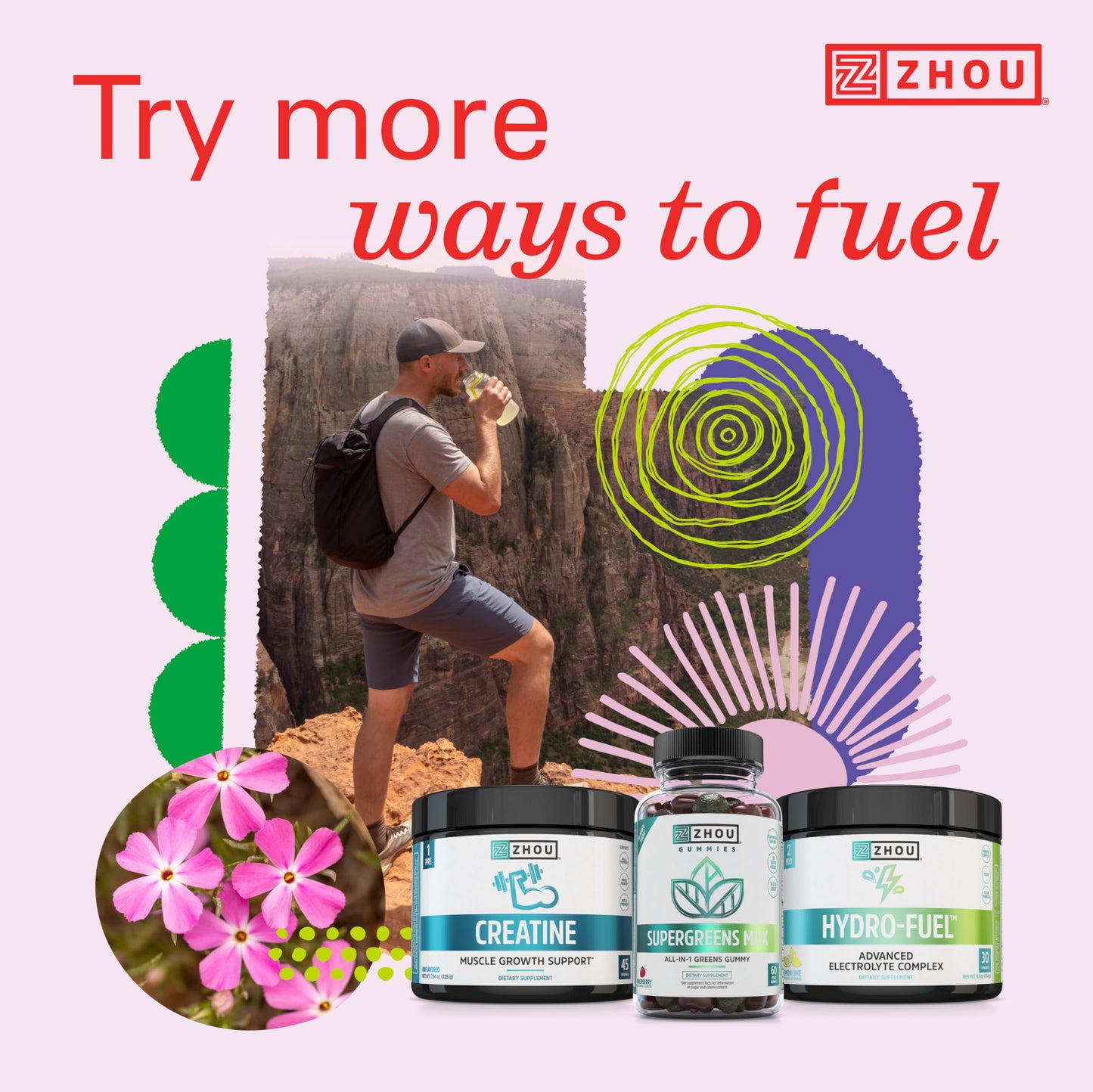 Pre-Order | Arrives in 5–10 Days – Zhou Nutrition Creatine Monohydrate Chewables 5g for Men & Women, Sugar Free, Organic, Non GMO, Pink Lemonade, 60 Creatine Gummies