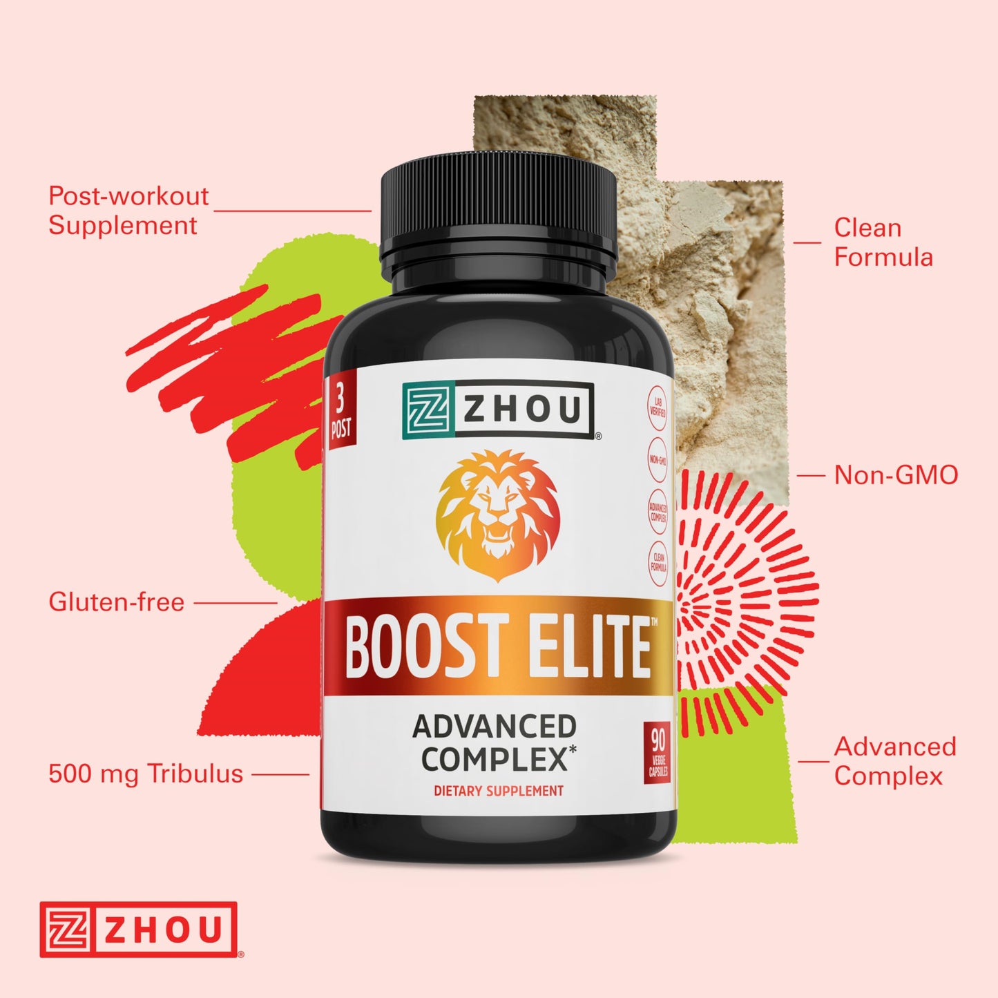 Pre-Order | Arrives in 5–10 Days – Zhou Boost Elite - Energy Supplement, Natural Muscle Support Pills for Men with Tribulus, Fenugreek, Ginseng, and Maca - 90 Veggie Capsules