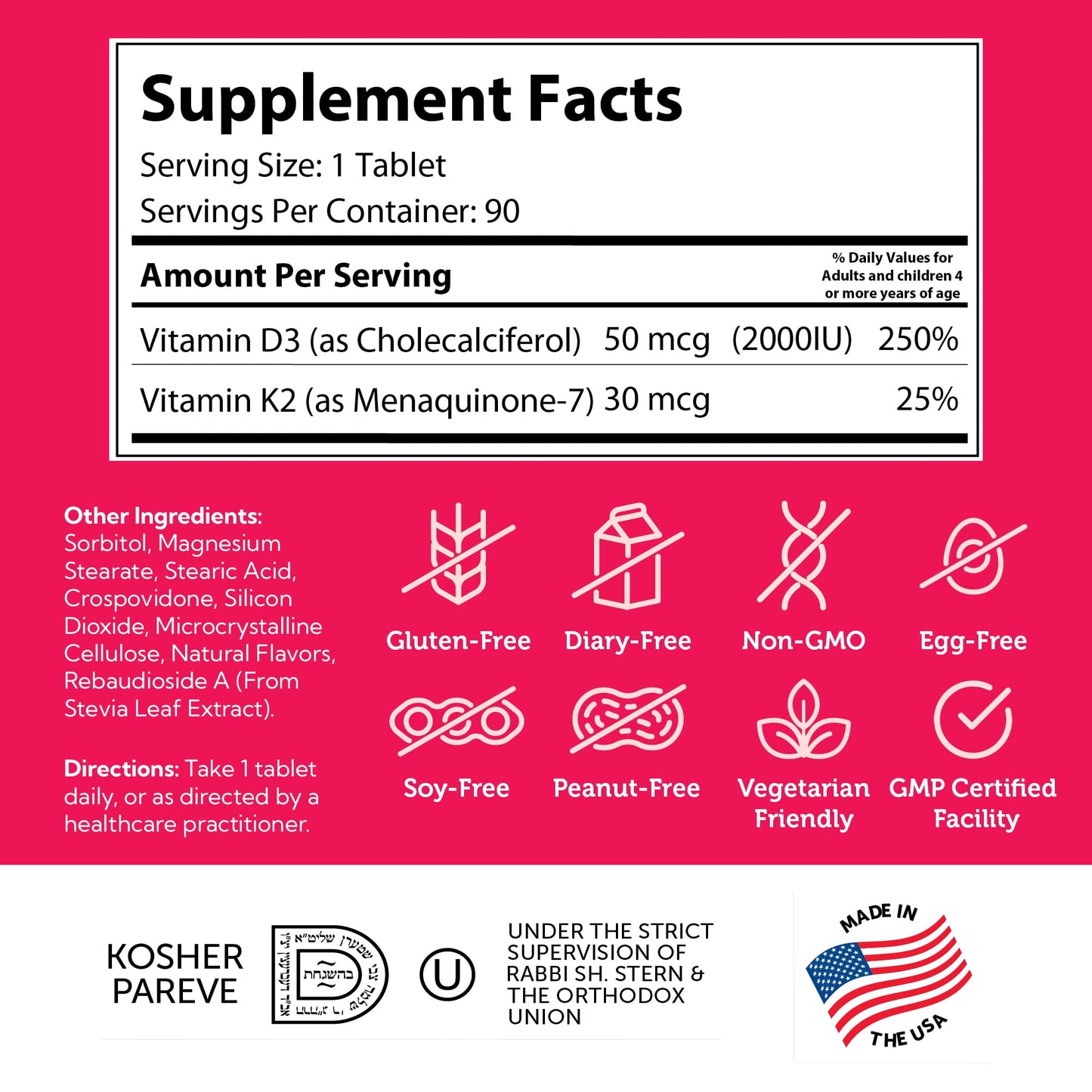 Pre-Order | Arrives in 5–10 Days – Zahler - Junior Vitamin D3 + K2 Chewable Tablets for Kids| Vitamin D for Kids 2000 IU | Delicious Vitamin D K2 Chews to Support Healthy Bones & Teeth - Kosher, Less Sugar Than Gummies (90 Count)