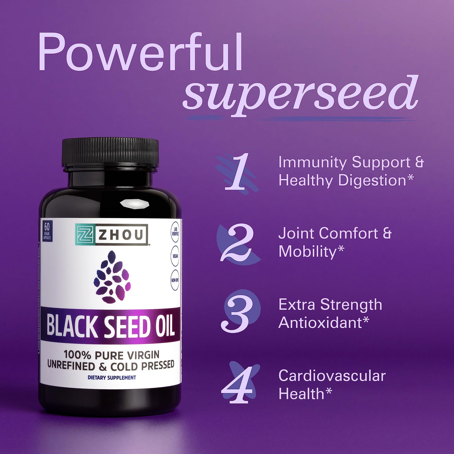 Pre-Order | Arrives in 5–10 Days – Zhou Black Seed Oil Capsules - Black Cumin Seed Oil Cold Pressed, Nigella Sativa, Pure Unrefined Blackseed, Premium Supplement for Health, Hair & Skin w/ Thymoquinone - 60 Capsules (Pack of 1)
