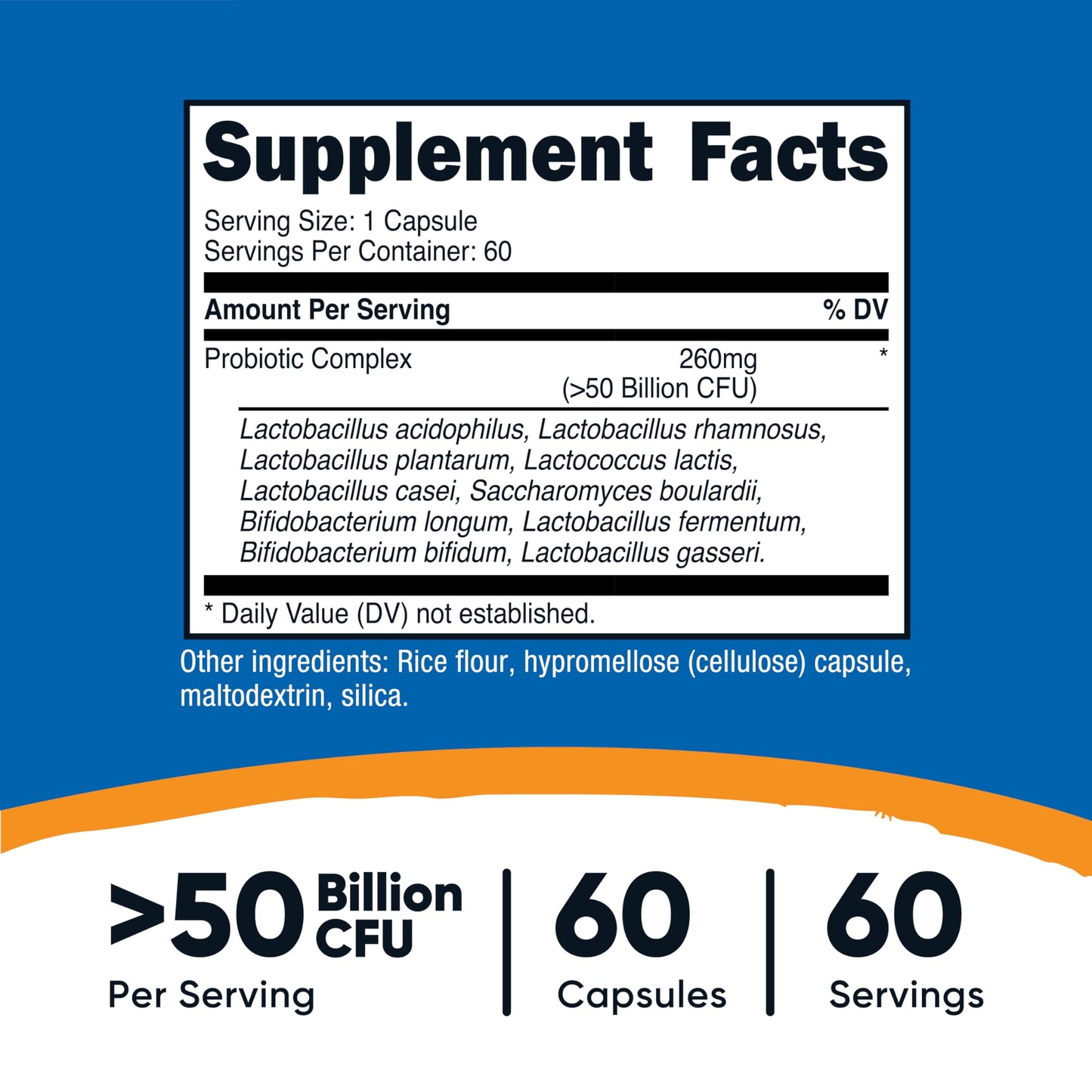 Pre-Order | Arrives in 5–10 Days – Nutricost Probiotic Complex - 50 Billion CFU, 60 Capsules - Probiotic for Men and Women - Vegetarian Capsules, Non-GMO, Gluten Free