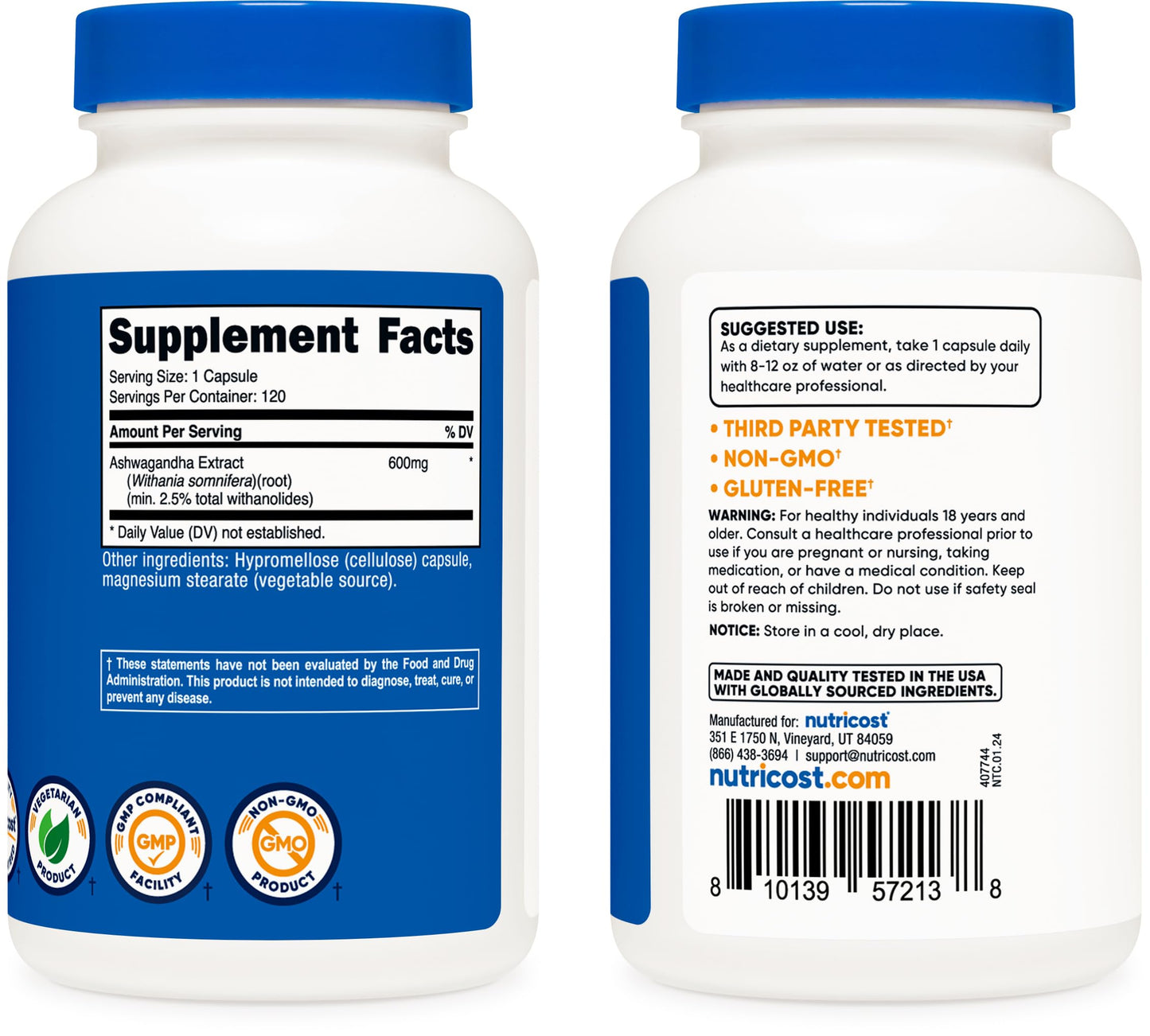 Pre-Order | Arrives in 5–10 Days – Nutricost Ashwagandha Herbal Supplement 600mg, 120 Capsules - Vegetarian, Non-GMO, Gluten Free, Ashwagandha Root