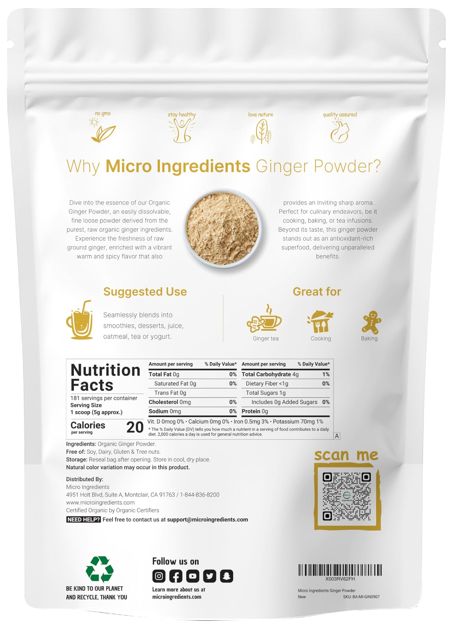 Pre-Order | Arrives in 5–10 Days – Organic Ginger powder, 2lbs (32oz) | Premium Source for Spice & Seasoning | Great for Baking, Cooking & Tea | Additive Free, Non-GMO, Bulk Supply