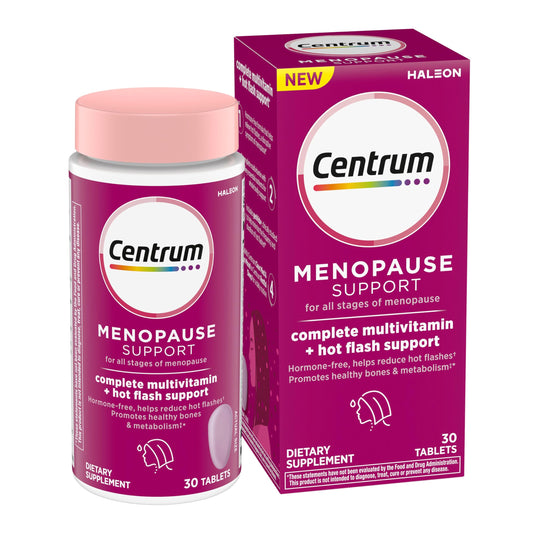 Pre-Order | Arrives in 5–10 Days – Centrum Complete Multivitamin Supplement + Hot Flash Support Menopause Support Tablets, with Clinically Studied geniVida, 30 Count