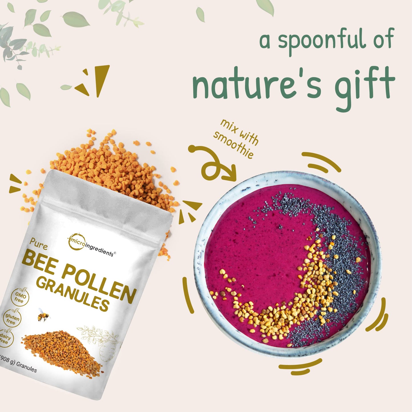Pre-Order | Arrives in 5–10 Days – Micro Ingredients Pure Bee Pollen Granules, 2lbs | Fresh Harvest, Natural Superfood, Raw Sweet Flavor | Rich in B Vitamins, Minerals, Protein, & Antioxidants | Keto, Non-GMO