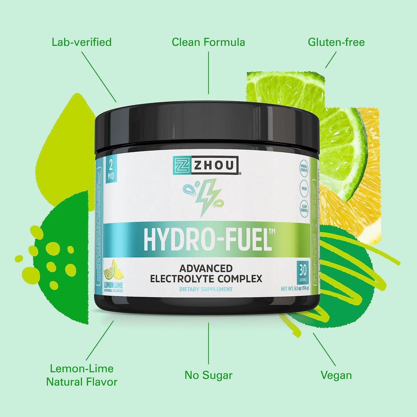 Pre-Order | Arrives in 5–10 Days – Zhou Nutrition Hydro Fuel, Sugar Free Electrolyte Powder, Replenish Nutrients, Restore Hydration, Natural Mineral Complex with Coconut Water Concentrate, Vegan, Gluten Free, Lemon Lime, 30 servings