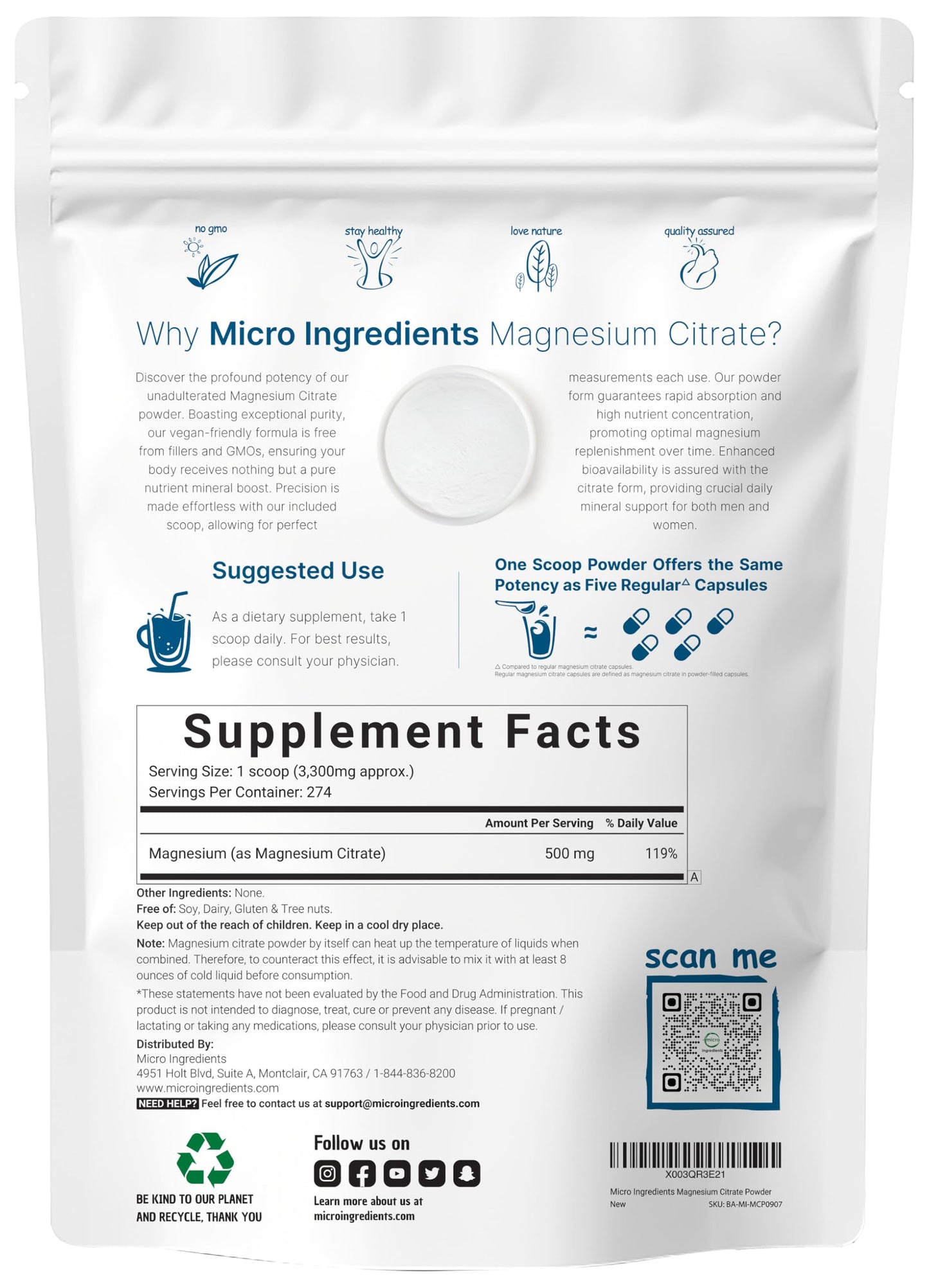 Pre-Order | Arrives in 5–10 Days – Pure Magnesium Citrate Powder (Citrato de Magnesio en polvo), 2 Pounds (32 Ounce), Pure and Filler Free, Relaxation and Nutrient Utilization, Vegan