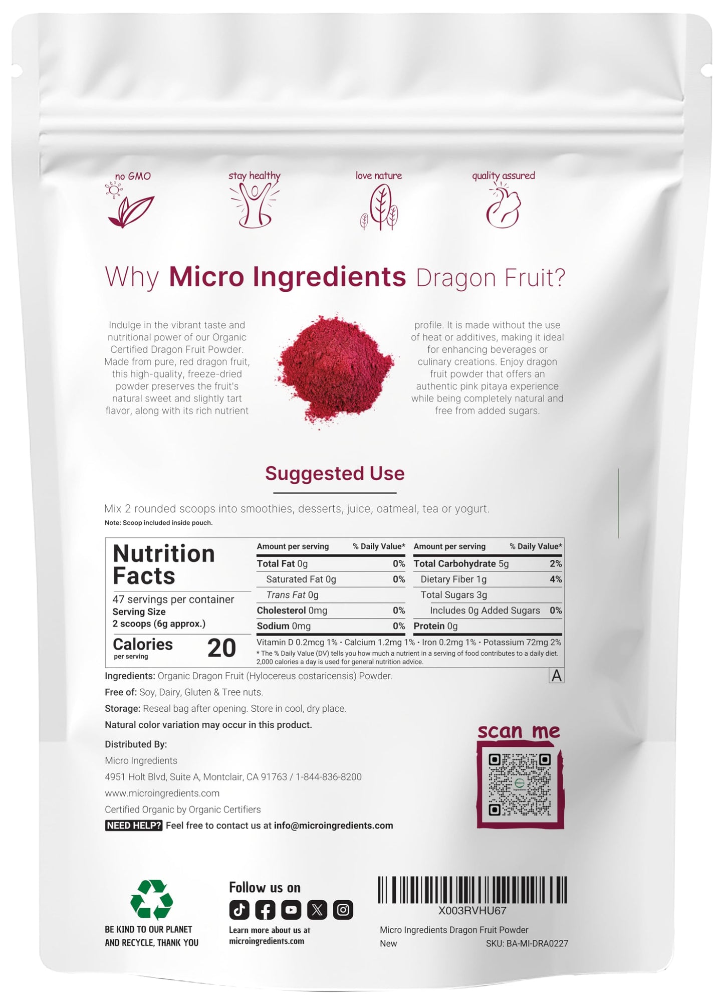 Pre-Order | Arrives in 5–10 Days – Organic Dragon Fruit Powder, 10oz | 100% Natural Fruit Powder | Freeze-Dried Pink Pitaya Source | No Sugar & Additives | Great Flavor for Drinks, Smoothie, & Beverages | Non-GMO & Vegan Friendly