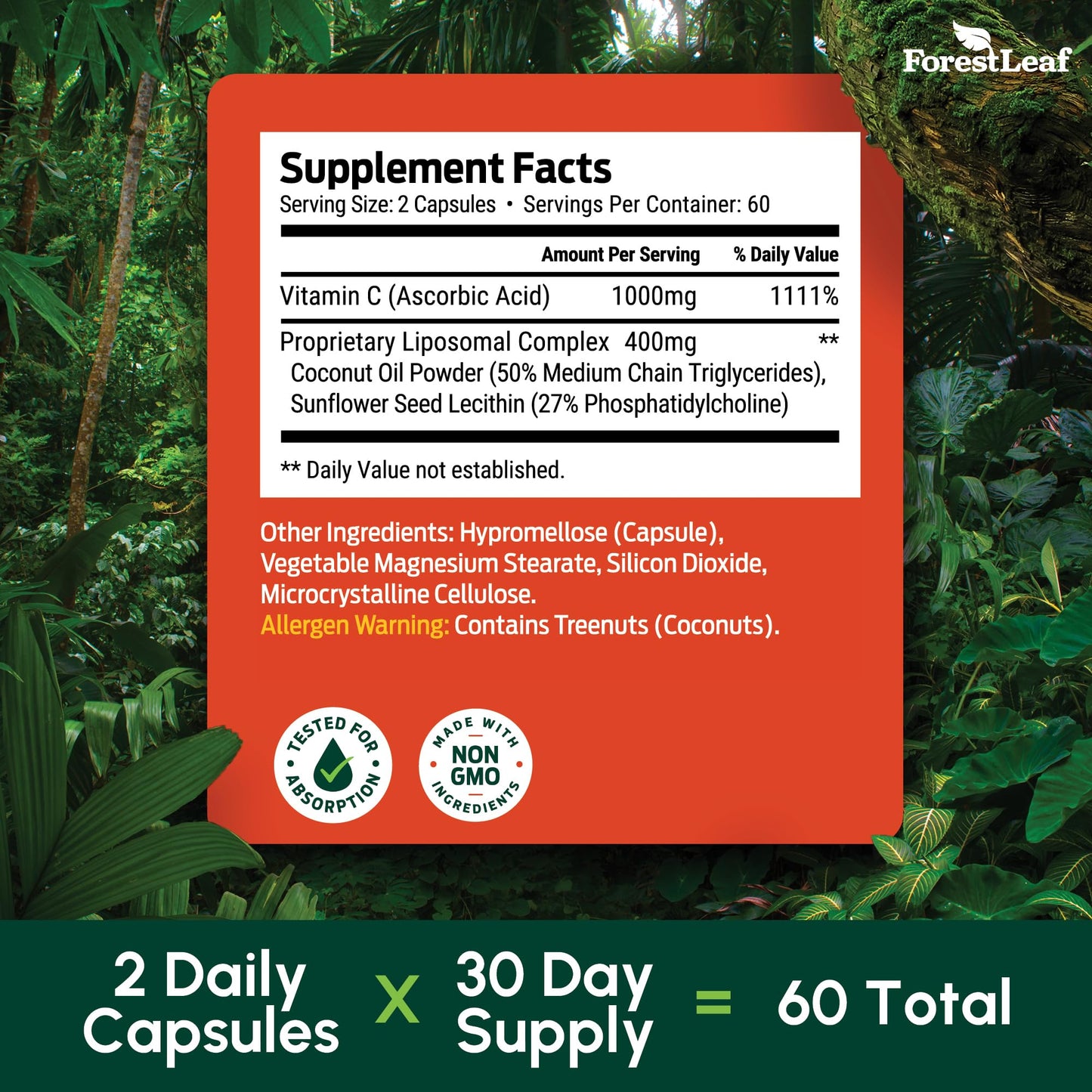 Pre-Order | Arrives in 5–10 Days – ForestLeaf Liposomal Vitamin C 1000mg Capsules | High Dose Vitamin C Liposomal Supplement w Coconut Oil Fatty Acids | Fast Absorption | Immune Support, Antioxidant, Collagen Production | 120 Vegan Cap