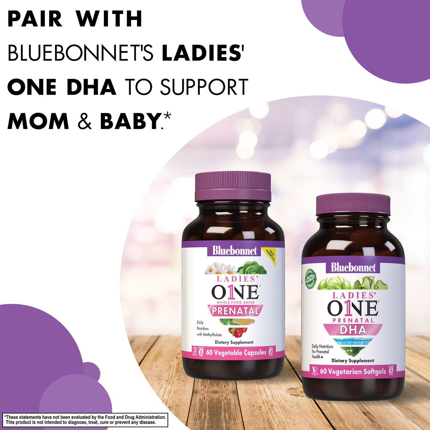 Pre-Order | Arrives in 5–10 Days – BlueBonnet Nutrition Ladies’ One Prenatal Whole Food-Based Multiple, Daily Nutrition*, Prenatal & Postnatal Health*, Non-GMO, Kosher, Gluten-Free, Soy-Free, 30 Vegetable Capsules, 30 Servings