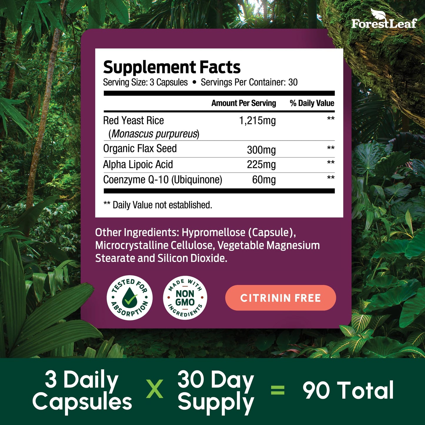Pre-Order | Arrives in 5–10 Days – Red Yeast Rice 1215 mg. Capsules - Extra Strength Red Rice Yeast with CoQ10 Supplement, Plus Alpha Lipoic Acid & Organic Flaxseed, Citrinin Free, Supports Cardiovascular Health, Non-GMO 90 Veggie Caps