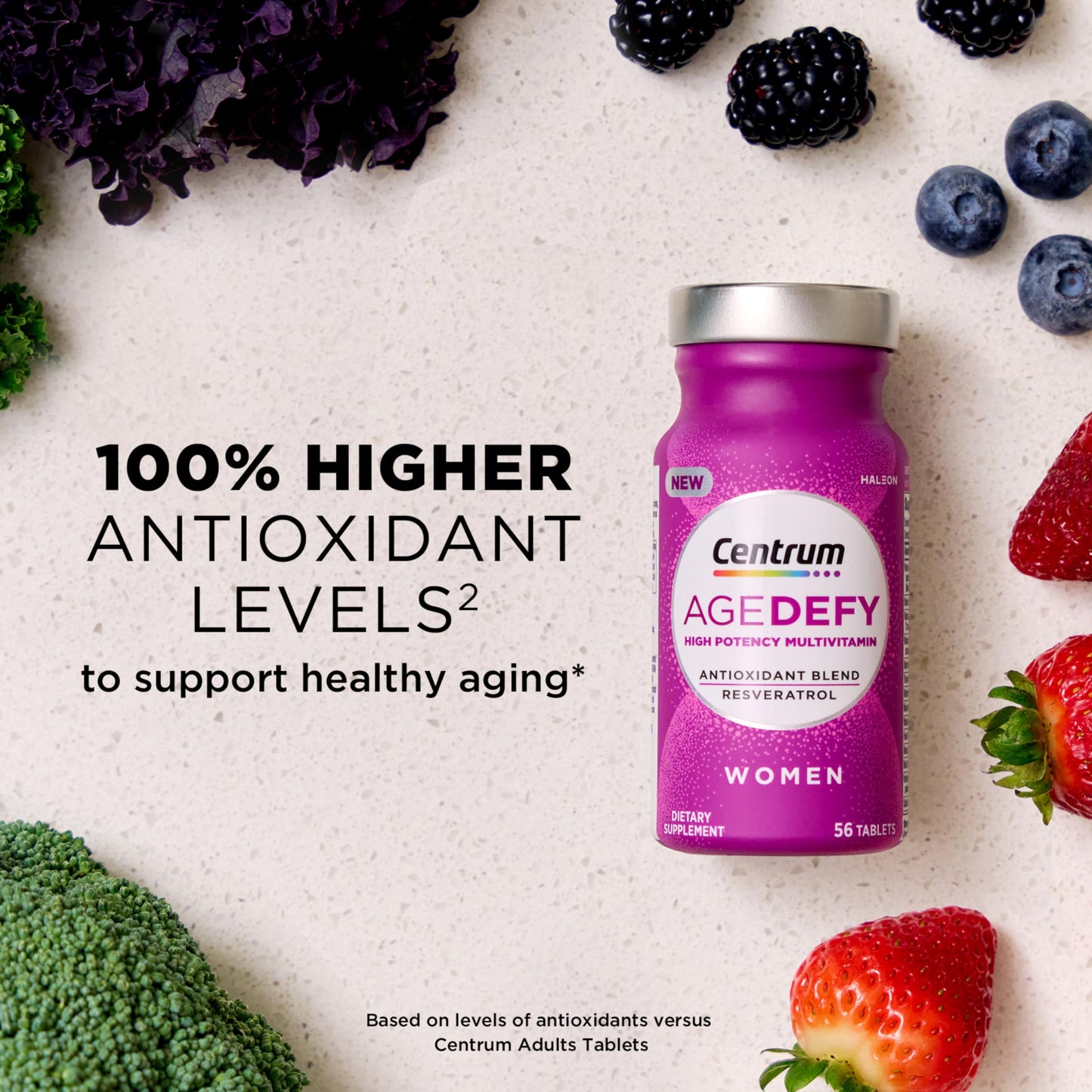 Pre-Order | Arrives in 5–10 Days –
Centrum Age Defy for Women - High-Potency Multivitamin and Healthy Aging Supplement - Multivitamin Blend with Resveratrol, and Niacin for NAD+ Level Support - Aluminum Bottle, 56 Tablets