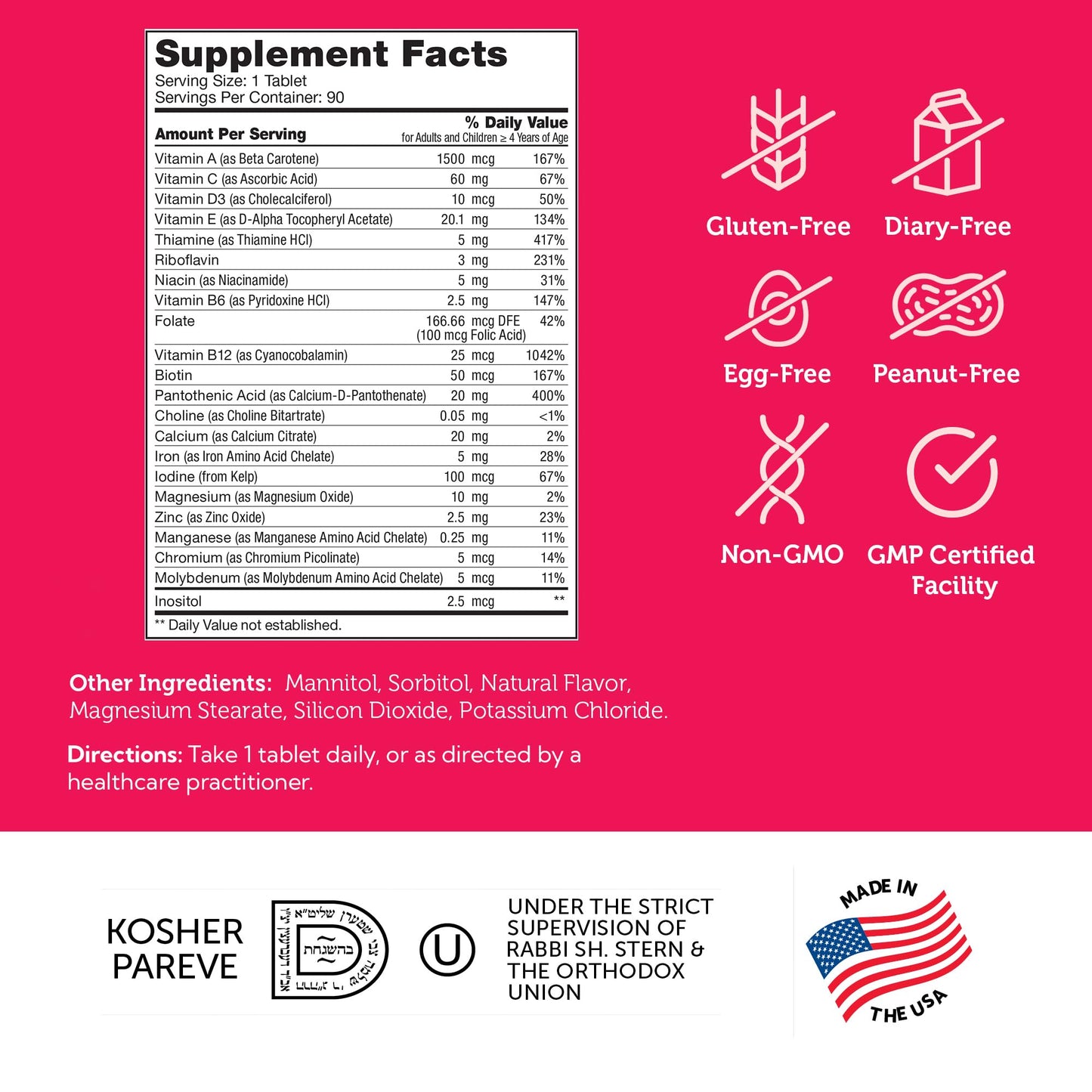 Pre-Order | Arrives in 5–10 Days – Zahler Kids Multivitamin Chewable Vitamin Tablet - Complete One Daily Kids Vitamins Supplement - Contains 20+ Minerals & Vitamins for Kids & Toddlers - Kosher Multivitamins Cherry Flavor (90)