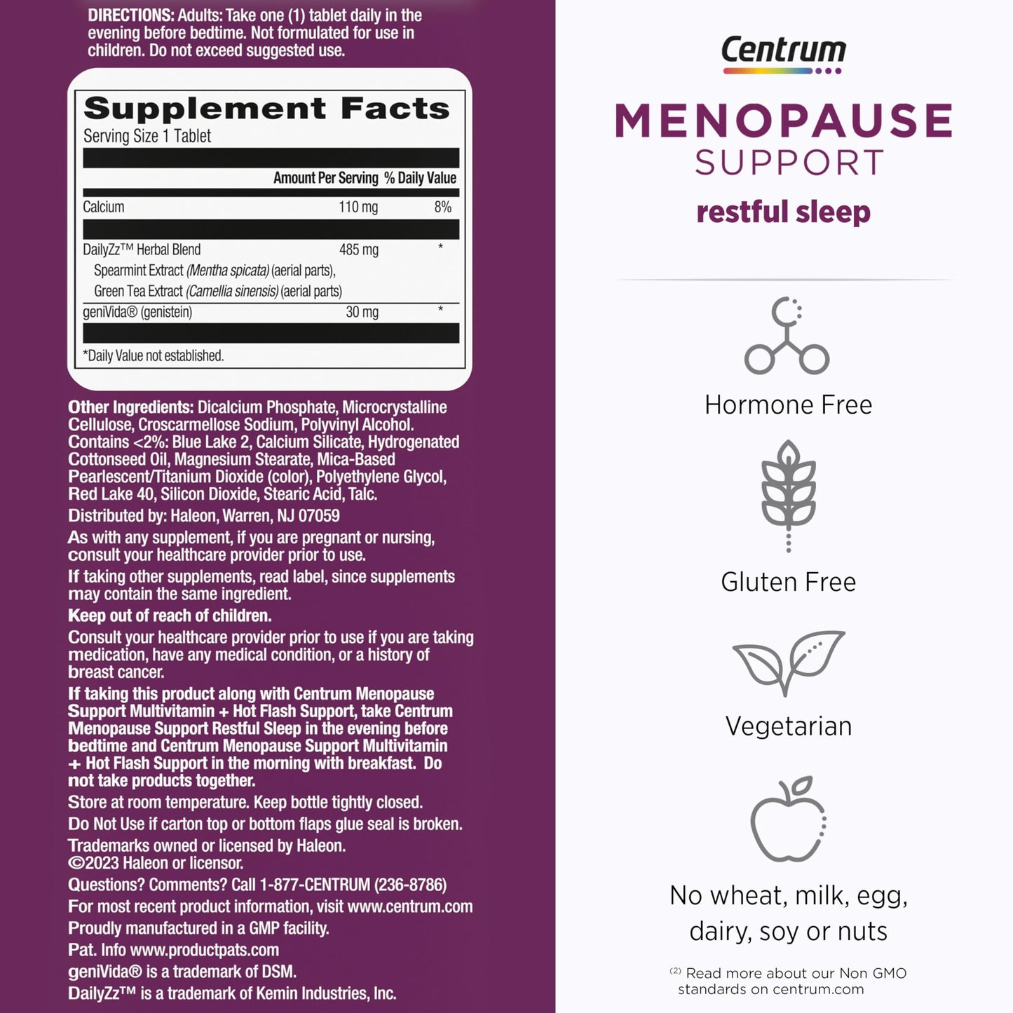 Pre-Order | Arrives in 5–10 Days – Centrum Restful Sleep Menopause Support Tablets, Supplement with Clinically Studied DailyZz and geniVida, 28 Count