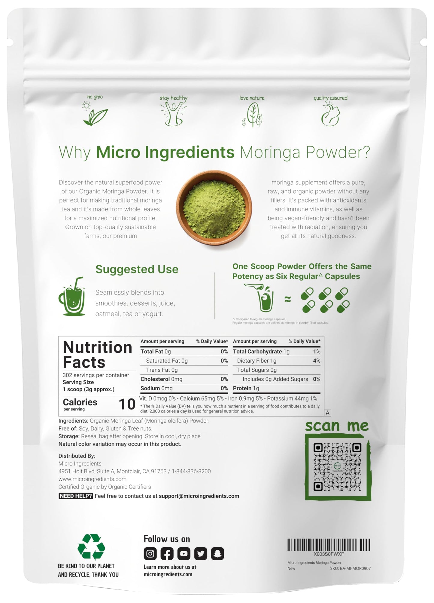 Pre-Order | Arrives in 5–10 Days – Organic Moringa Oleifera Leaf Powder, 2 Pounds, Rich in Antioxidants and Immune Vitamin, Great Superfoods for Moringa Tea, Moringa Drink, India Grown, Vegan