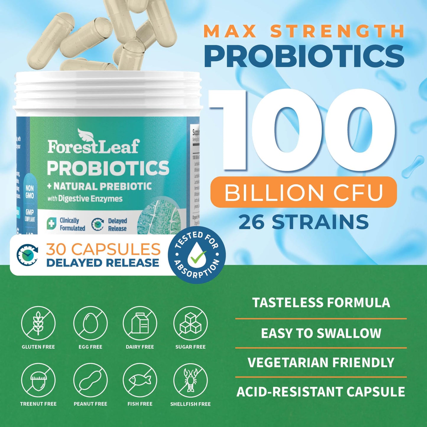 Pre-Order | Arrives in 5–10 Days – Probiotics for Men and Women, 100 Billion CFU, 26 Unique Strains, Men's and Women's Probiotic and Prebiotics Support Digestive Health, Gut Wellness, Energy, Mood, Immune, PH Balance (30 Caps)
