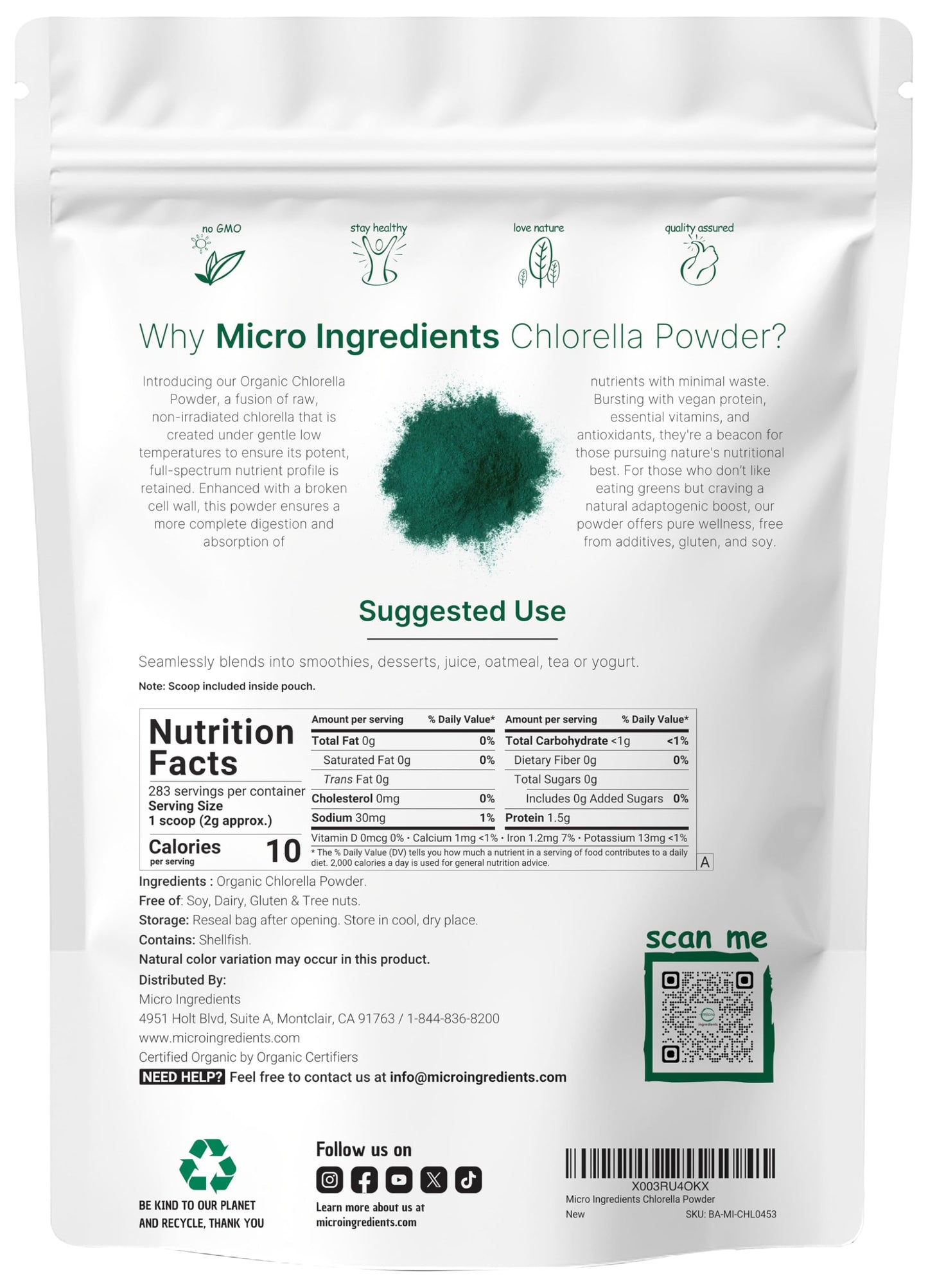 Pre-Order | Arrives in 5–10 Days – Micro Ingredients Organic Chlorella Powder, 20 Ounces | Broken Cell Wall for Complete Absorption | Raw Superfood Supplement, Rich in Protein & Vitamins | Non-GMO, Vegan, Non-Irradiated