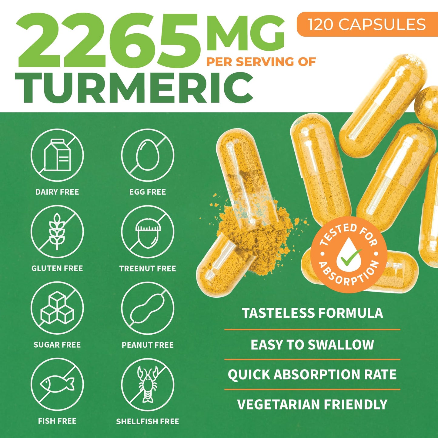 Pre-Order | Arrives in 5–10 Days – Organic Turmeric Supplement Extra Strength 2265mg - Turmeric Curcumin Supplement w/BioPerine Black Pepper - Tumeric and Ginger Supplements, 95% Curcuminoids, Supports Immune & Joint Health, 120 Caps