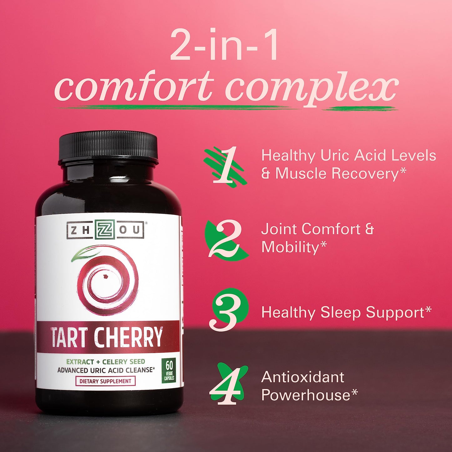 Pre-Order | Arrives in 5–10 Days – Zhou Tart Cherry Extract + Celery Seed - Tart Cherry Capsules for Men & Women, Tart Cherry Concentrate Pills for Sleep & Uric Acid Cleanse, 1000mg Per Pill - 60 Veggie Capsules (Pack of 1)