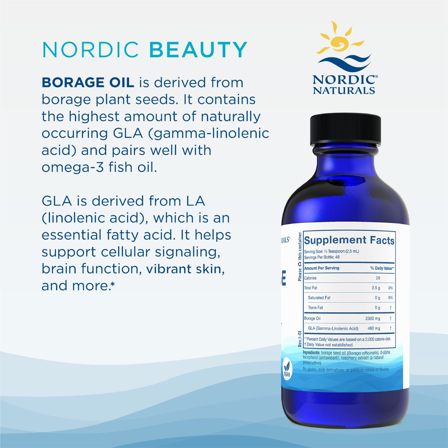 Pre-Order | Arrives in 5–10 Days – Nordic Naturals Nordic Beauty Borage Oil, Unflavored - 4 Ounces - Borage Seed Oil, Unique Omega-6 for Healthy and Hydrated Skin, 480 Milligrams of GLA - Non-GMO - Vegan, 48 Servings