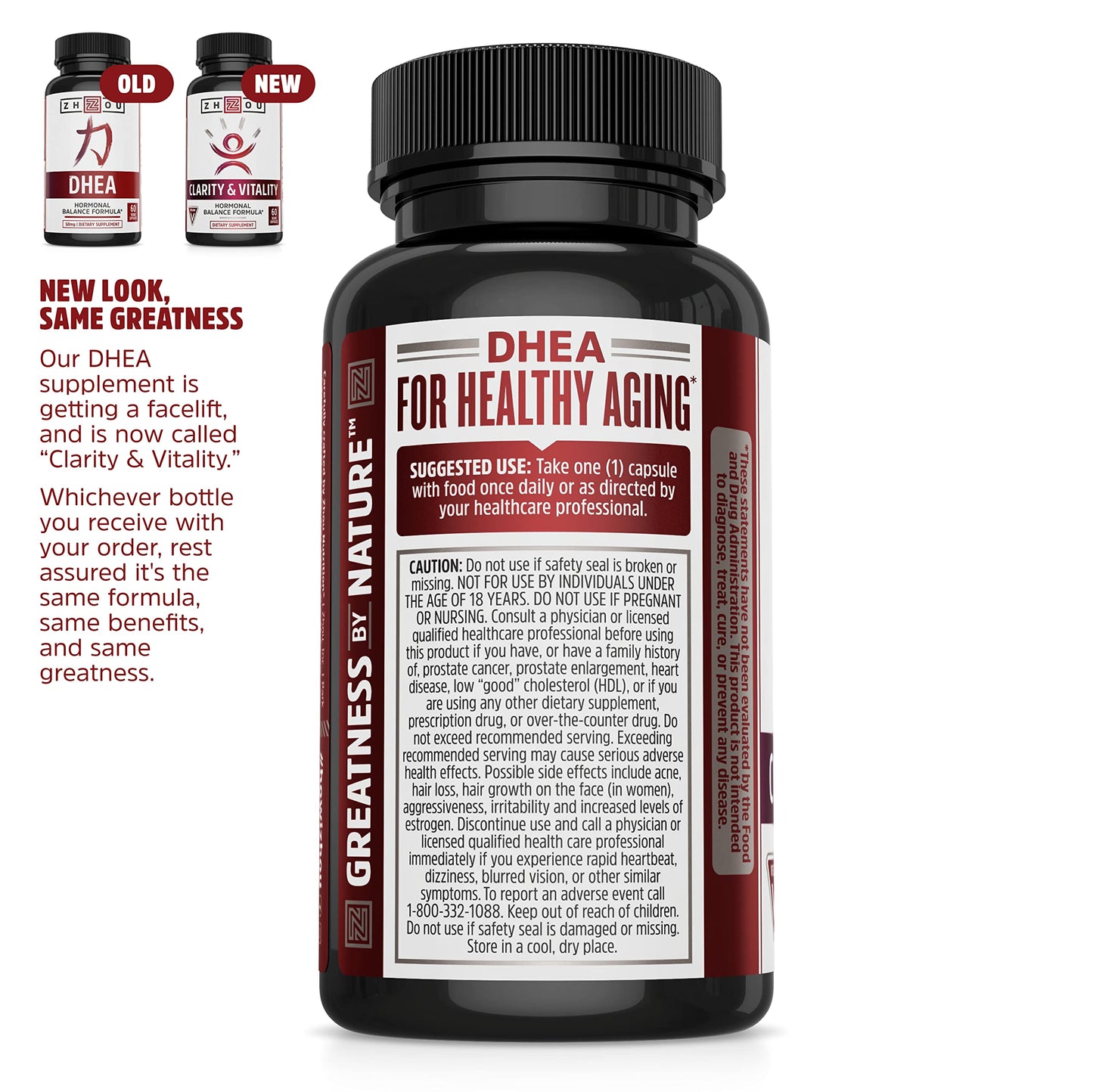 Pre-Order | Arrives in 5–10 Days – Zhou Clarity and Vitality (formerly DHEA) 50 mg, Hormonal Balance Formula for Women & Men, Healthy Aging, Non-GMO, Vegan, Gluten Free, 60 Capsules