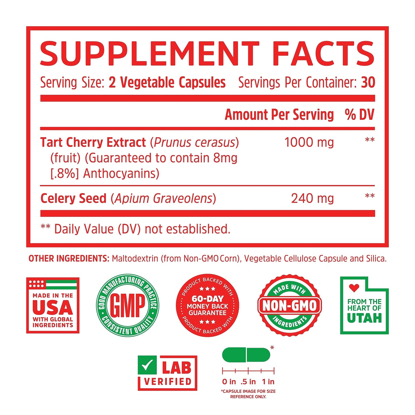 Pre-Order | Arrives in 5–10 Days – Zhou Tart Cherry Extract + Celery Seed - Tart Cherry Capsules for Men & Women, Tart Cherry Concentrate Pills for Sleep & Uric Acid Cleanse, 1000mg Per Pill - 60 Veggie Capsules (Pack of 1)