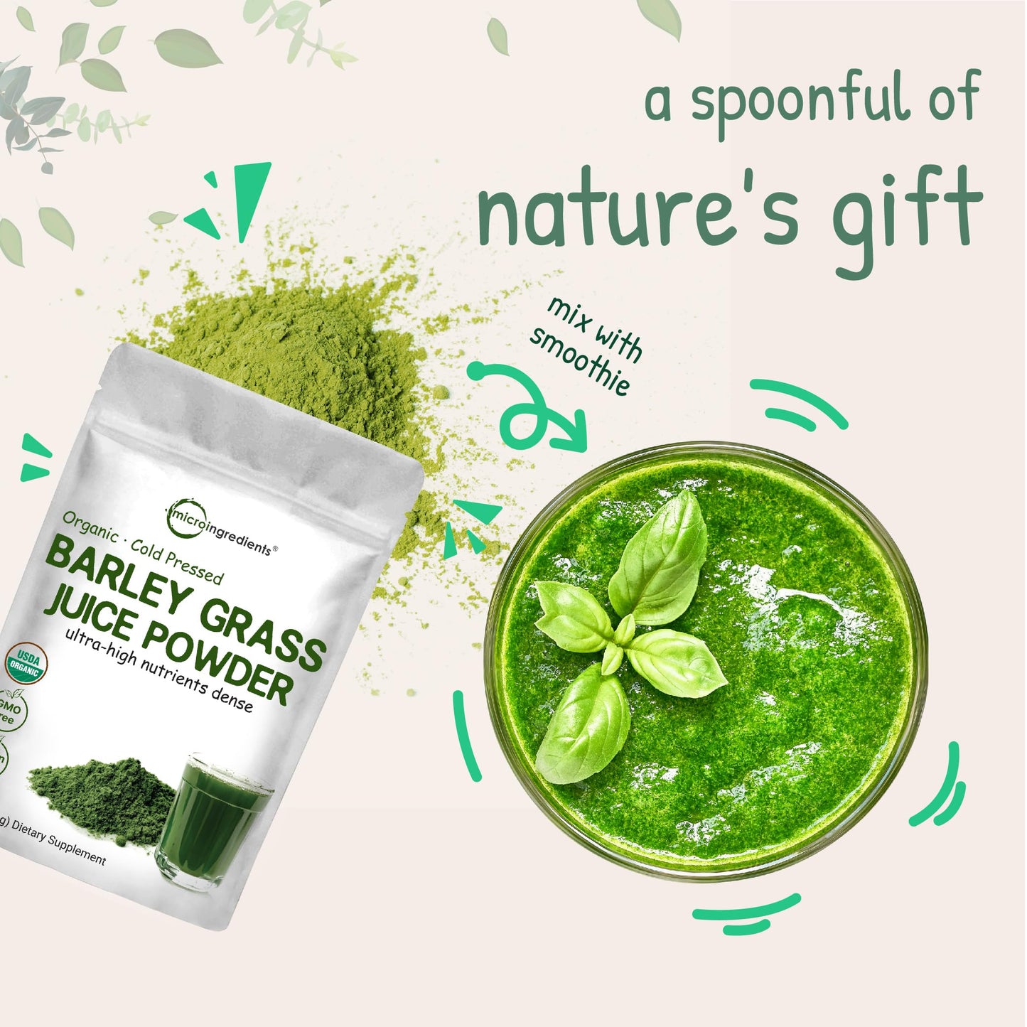 Pre-Order | Arrives in 5–10 Days – Micro Ingredients Organic Barley Grass Juice Powder, 10 Ounce, Cold Pressed, US Grown, Rich in Immune Vitamin, Fibers, Minerals, Antioxidants and Protein, Support Immune System and Digestion, Vegan