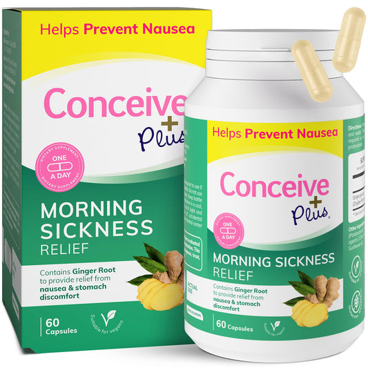 Pre-Order | Arrives in 5–10 Days – CONCEIVE PLUS Morning Sickness Relief - Pure Dried Ginger Powder - Relief from Nausea, Motion & Stomach Discomfort During Pregnancy - Essential for Expecting Moms - Non-GMO - 60 Vegan Capsules
