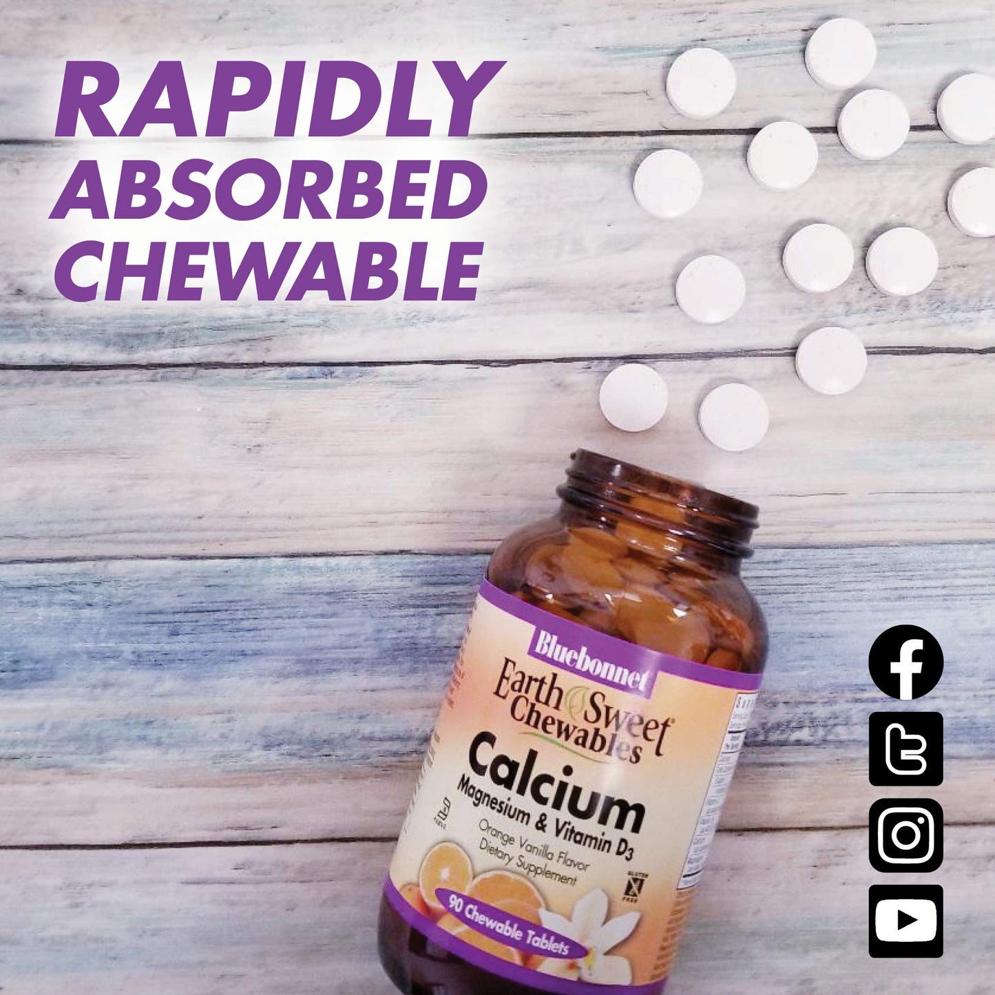 Pre-Order | Arrives in 5–10 Days – Bluebonnet Nutrition Calcium Magnesium Plus Vitamin D3 Earthsweet, Bone Health & Muscle Relaxation, Soy-Free, Gluten-Free, Kosher, Dairy-Free,90 Orange Vanilla Flavored Chewable Tablets