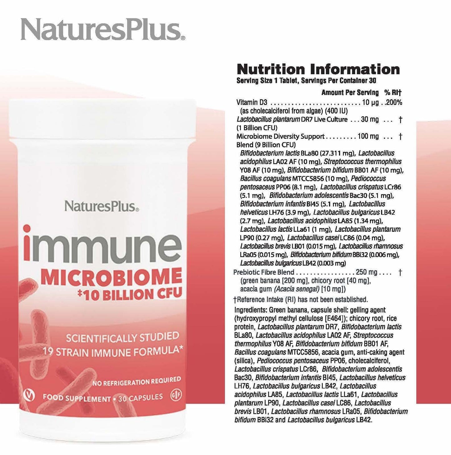 Pre-Order | Arrives in 5–10 Days – Natures Plus Immune Probiotic - 30 Capsules - 10 Billion CFU - Respiratory & Gut Health, Immune Support - with Prebiotic Fiber - Non-GMO, Vegan, Gluten Free - 30 Servings