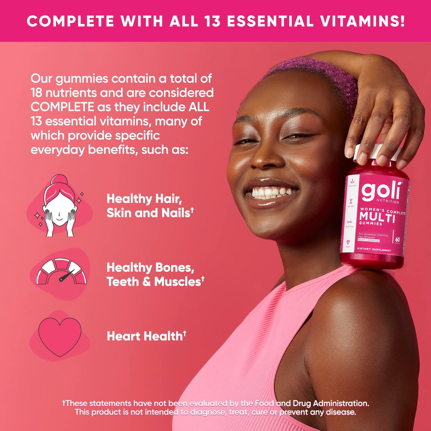Pre-Order | Arrives in 5–10 Days –
Goli Women’s Multivitamin Gummies - 60 Count - All 13 Essential Vitamins, and Key Minerals - Kosher, Gluten-Free, Vegan, and Non-GMO.