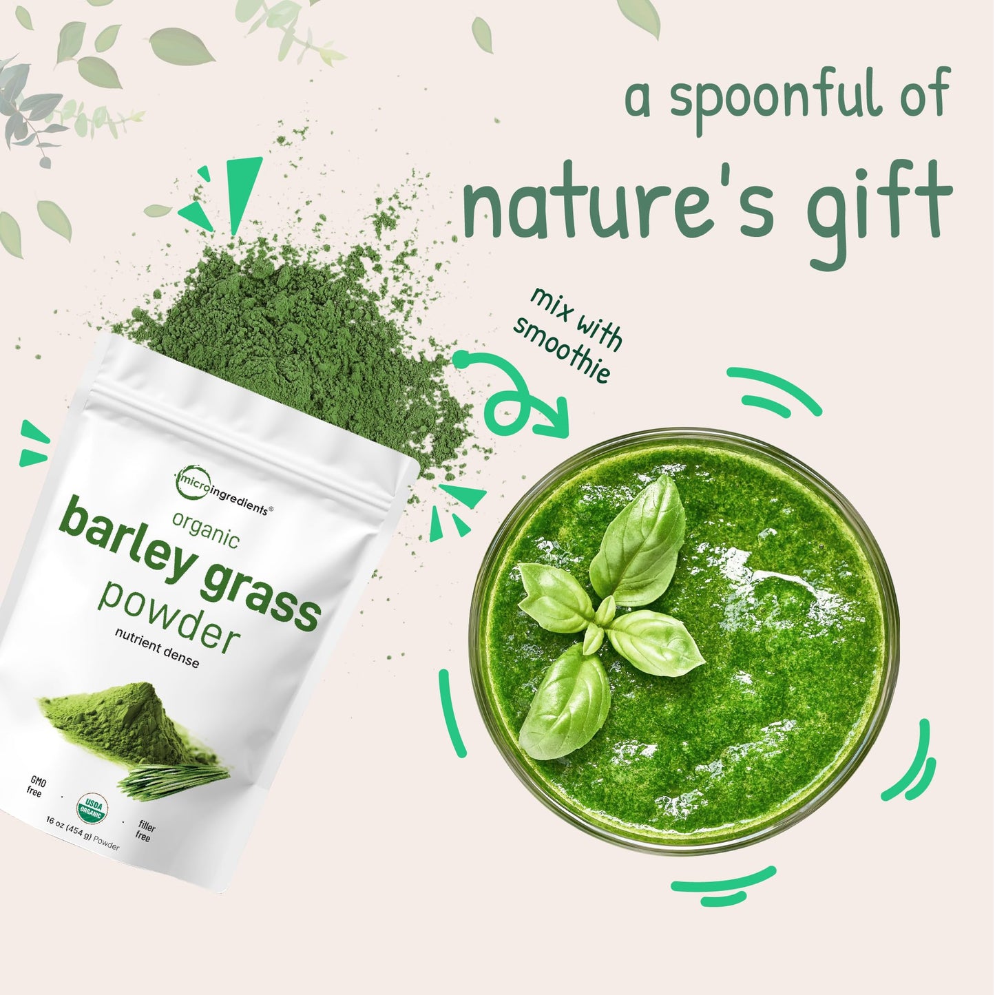 Pre-Order | Arrives in 5–10 Days – Organic Barley Grass Powder, 16 Ounces | US Grown | Rich in Vitamins, Minerals, Fibers, & Antioxidants | Superfood Greens Mix for Immune Health and Digestion Support | Non-GMO