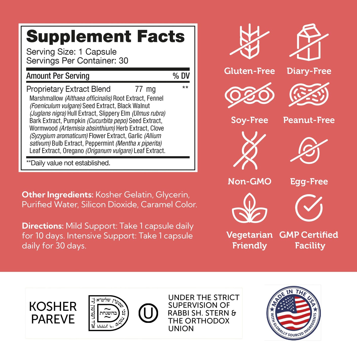 Pre-Order | Arrives in 5–10 Days – Zahler - ParaGuard Capsules - Gut Health Supplement - Formula has Wormwood, Garlic Bulb, Pumpkin Seed, Clove & More - Natural Support for Humans - Certified Kosher 30 Count