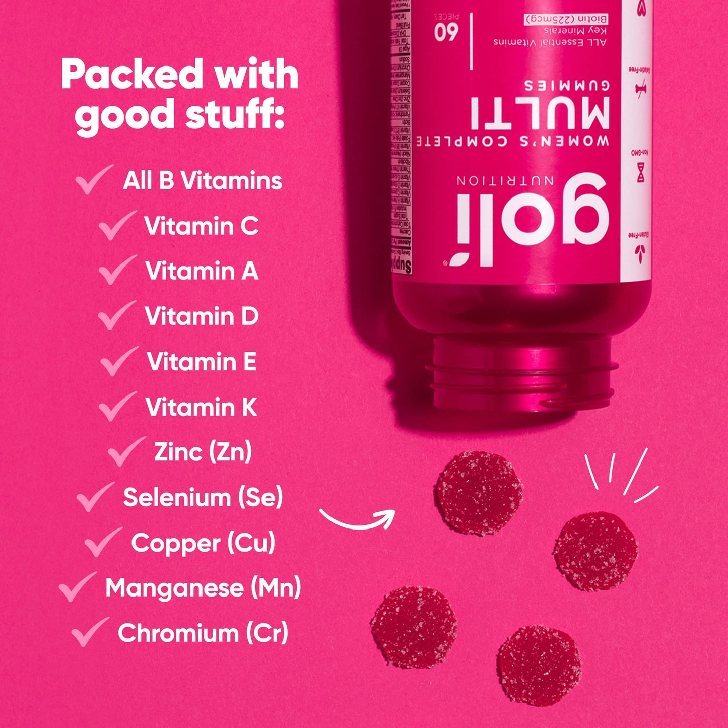 Pre-Order | Arrives in 5–10 Days –
Goli Women’s Multivitamin Gummies - 60 Count - All 13 Essential Vitamins, and Key Minerals - Kosher, Gluten-Free, Vegan, and Non-GMO.