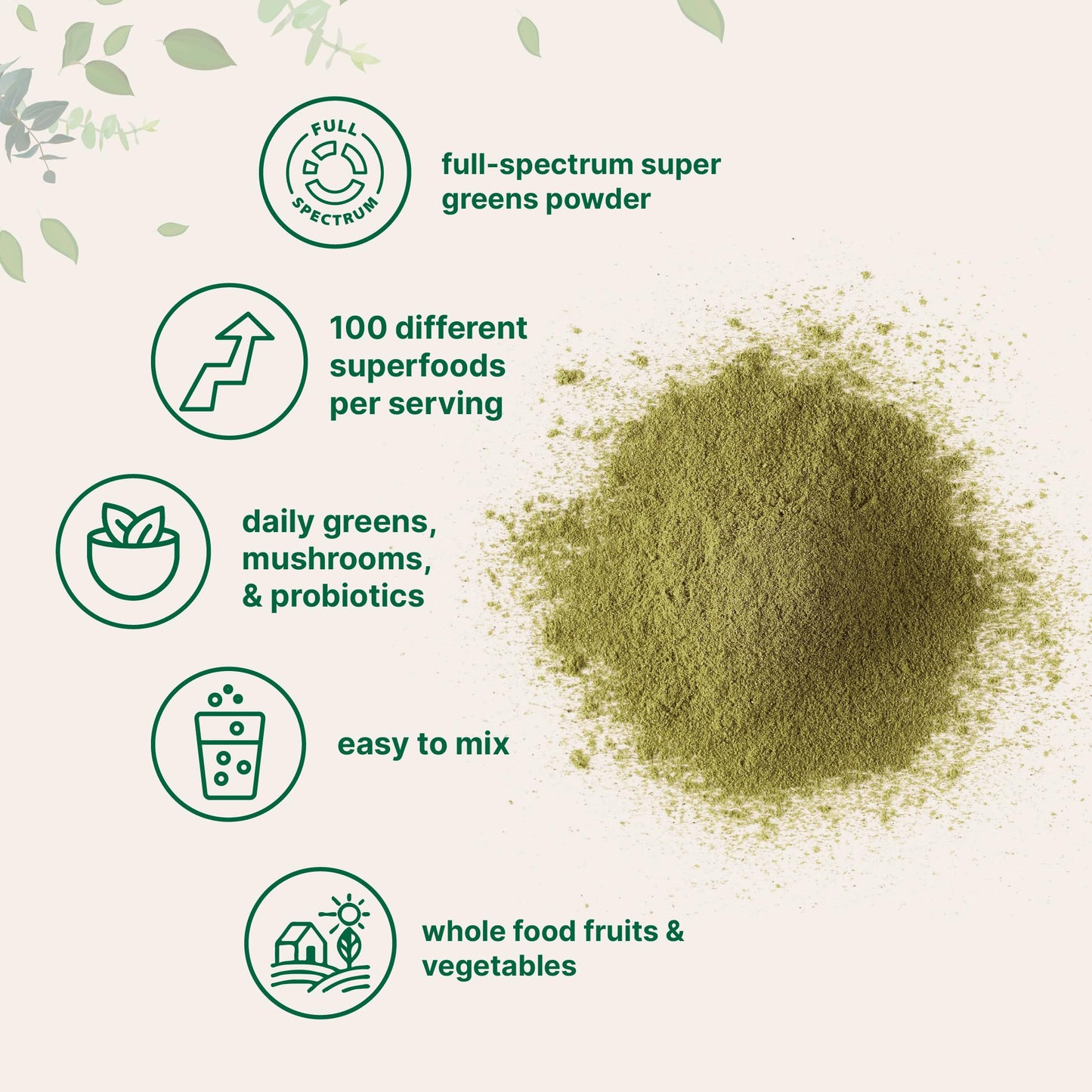 Pre-Order | Arrives in 5–10 Days – Super Greens Powder, 1lb | 100 Superfood Blend | Daily Greens, Whole Food Fruits and Vegetables, Mushrooms, & Probiotics | Wheatgrass, Spirulina, Lions Mane, Beet Root | Original, Non-GMO