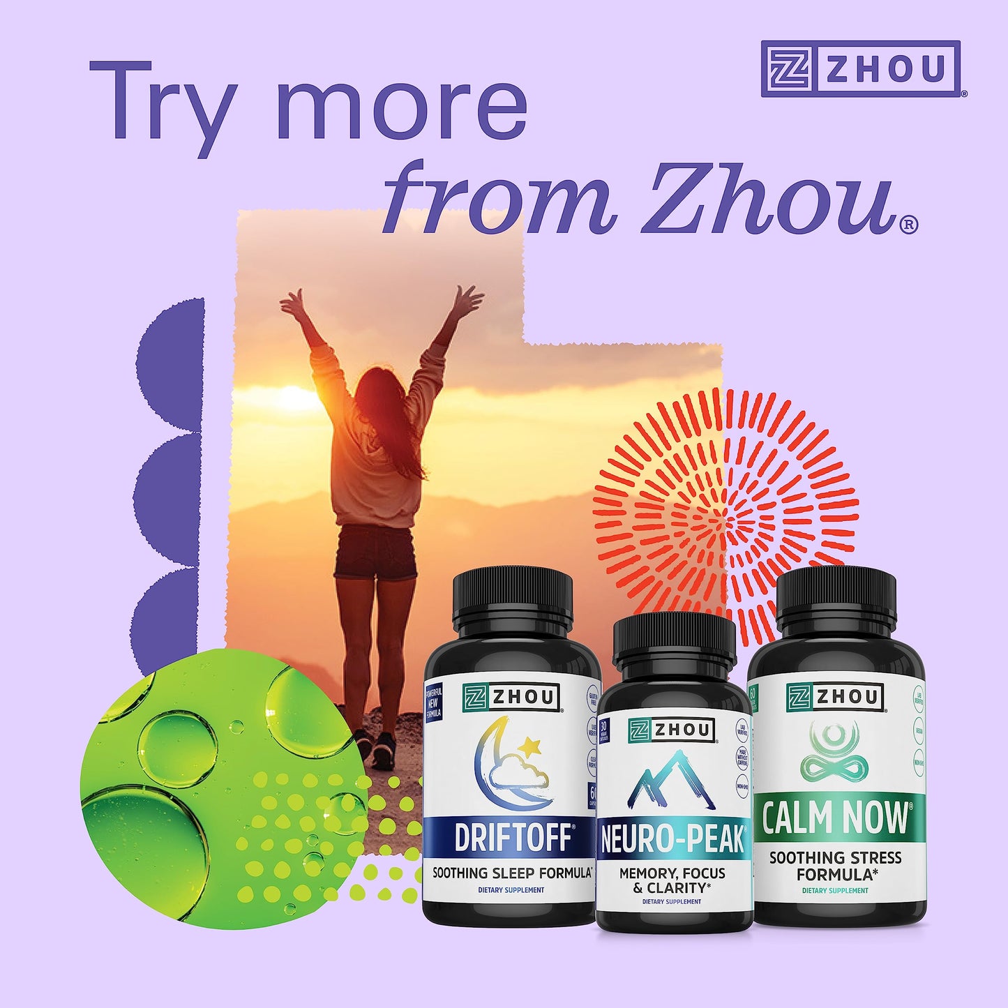 Pre-Order | Arrives in 5–10 Days – Zhou Ashwagandha - Ashwagandha and Rhodiola for Women & Men, Adaptogen Ashwaganda Extract 1200 mg with Black Pepper, Adaptogenic Support Supplement for Calm, Mood, Sleep - 60 Vegan Capsules