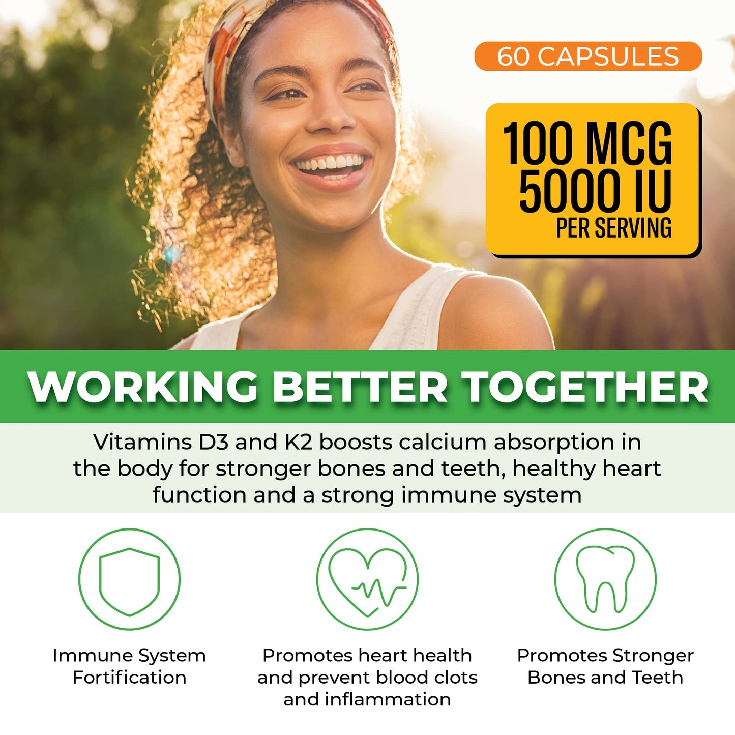 Pre-Order | Arrives in 5–10 Days – ForestLeaf Vitamin D3 + K2 (MK7) Supplement - MenaQ7 - Calcium and Vitamin D3 5000 IU Max Absorption - Teeth and Bone Strength, Heart Health, Immune System Support - 60 Veggie Capsules