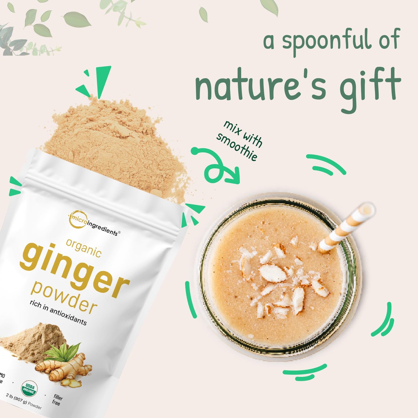 Pre-Order | Arrives in 5–10 Days – Organic Ginger powder, 2lbs (32oz) | Premium Source for Spice & Seasoning | Great for Baking, Cooking & Tea | Additive Free, Non-GMO, Bulk Supply