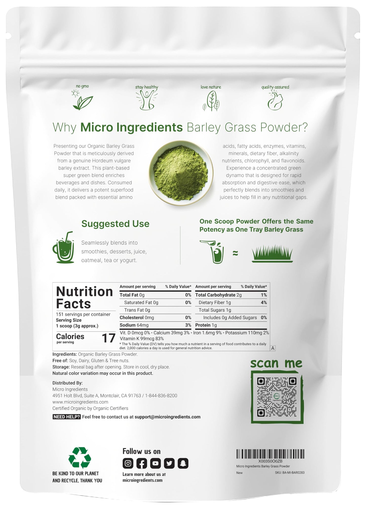 Pre-Order | Arrives in 5–10 Days – Organic Barley Grass Powder, 16 Ounces | US Grown | Rich in Vitamins, Minerals, Fibers, & Antioxidants | Superfood Greens Mix for Immune Health and Digestion Support | Non-GMO