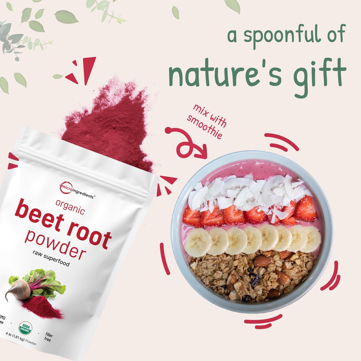 Pre-Order | Arrives in 5–10 Days – Organic Beet Root Powder, 4 Pounds | Cold Pressed, Water Soluble, High Concentrated Raw Beet Supplement | Superfood Drink Mix | Non-GMO, Vegan Friendly, Plant Based