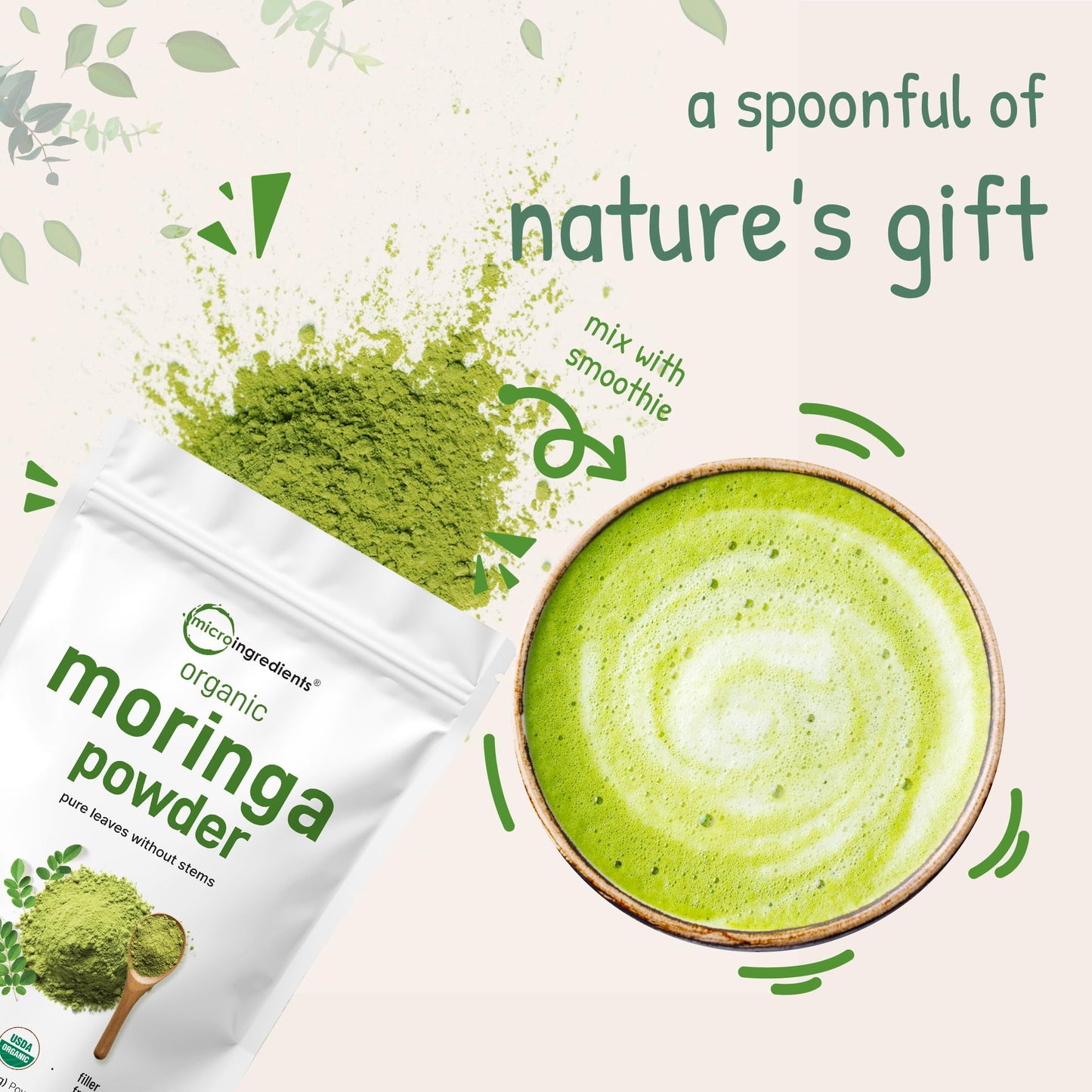 Pre-Order | Arrives in 5–10 Days – Organic Moringa Oleifera Leaf Powder, 2 Pounds, Rich in Antioxidants and Immune Vitamin, Great Superfoods for Moringa Tea, Moringa Drink, India Grown, Vegan